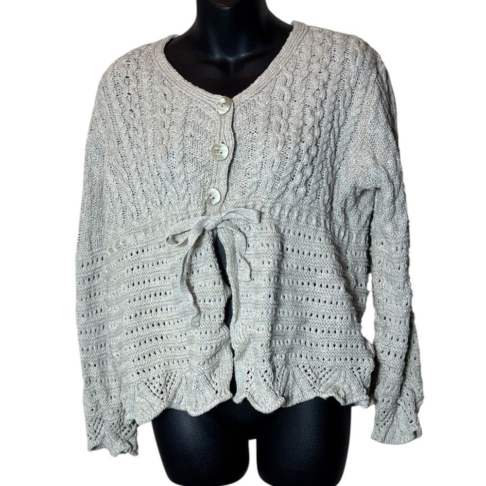 Aran crafts Ireland women’s large linen cotton split front sweater sustainable